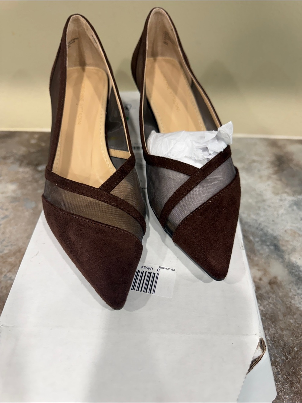 Adrienne Vittadini Brown Pointed-Toe Mesh Accent Flats